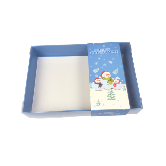 Clear Lid Box With Blue Snowman Sleeve - 20 x 14 x 3.5cm