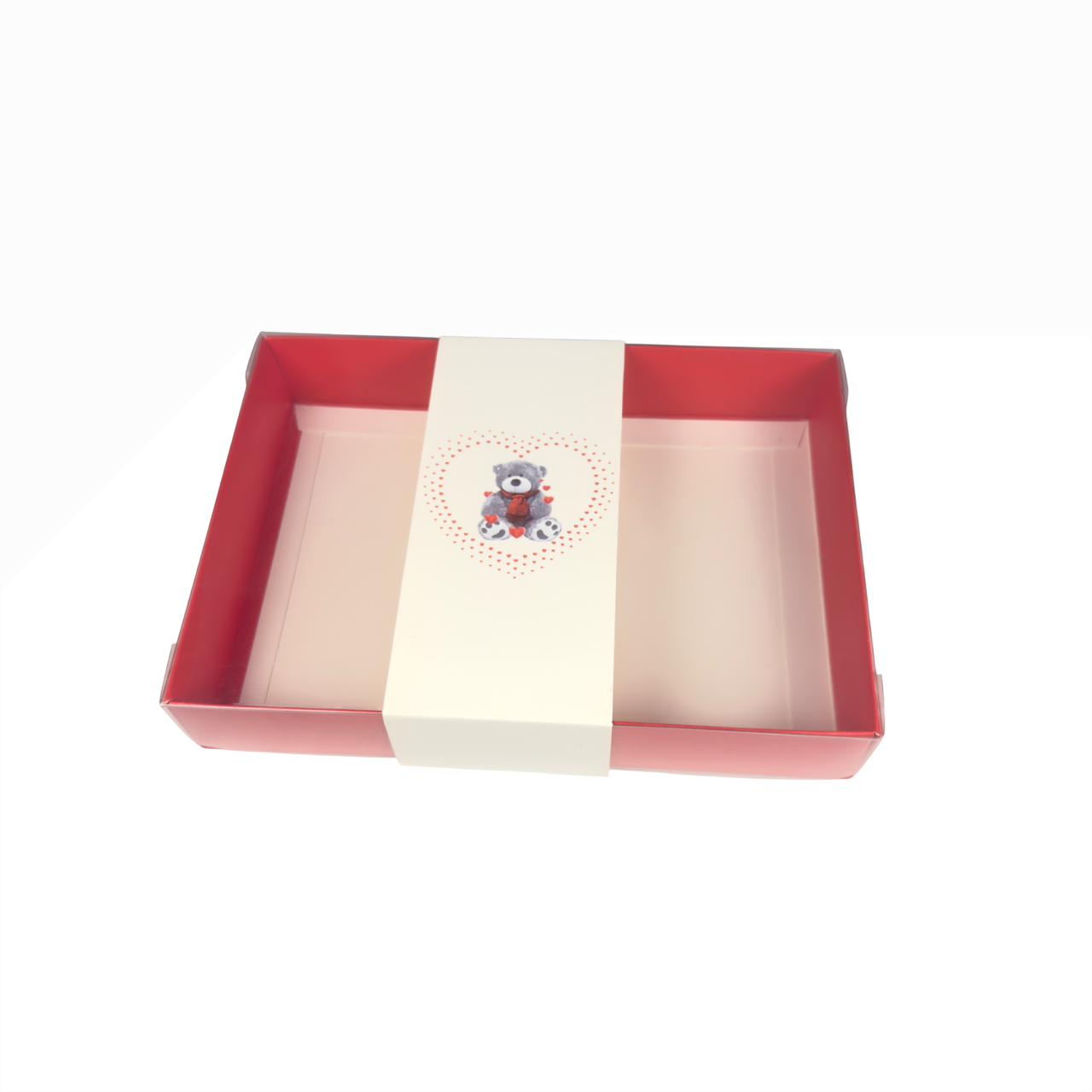 Clear Lid Box With Valentine Teddy sleeve - 20 x 14 x 3.5cm
