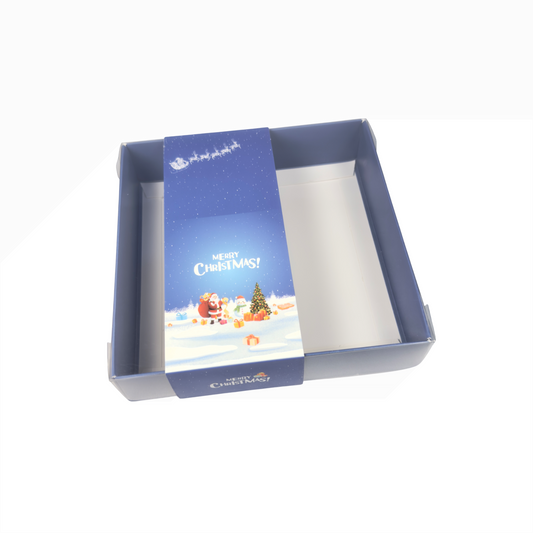 Clear Lid Box With Blue Santa & Snowman Christmas sleeve - 15 x 15 x 3.5cm