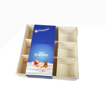 Clear Lid Box With Blue Santa & Snowman Christmas sleeve - 15 x 15 x 3.5cm