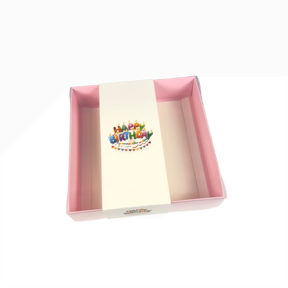 Clear Lid Box With Multi-Colour Happy Birthday Sleeve - 15 x 15 x 3.5cm