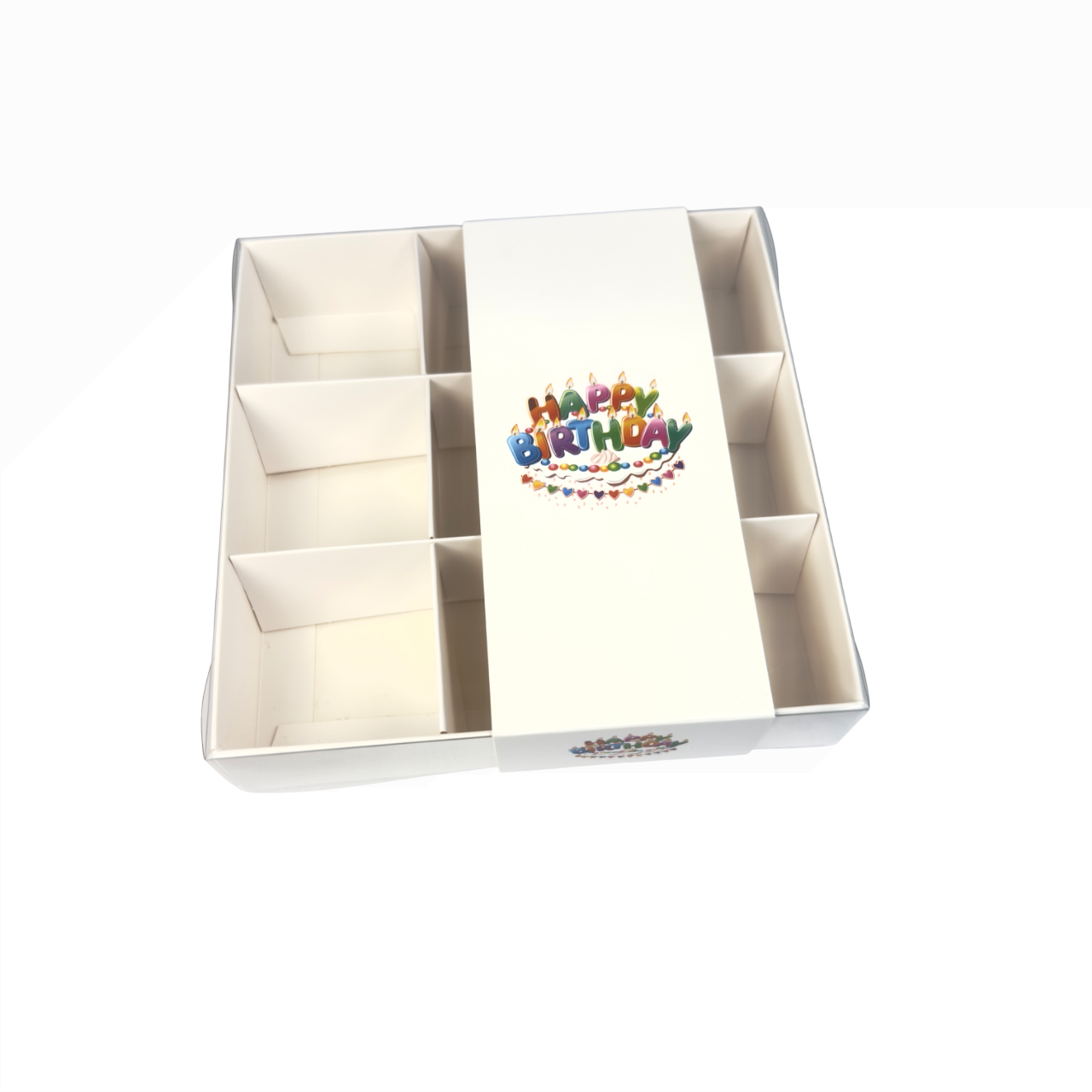 Clear Lid Box With Multi-Colour Happy Birthday Sleeve - 15 x 15 x 3.5cm
