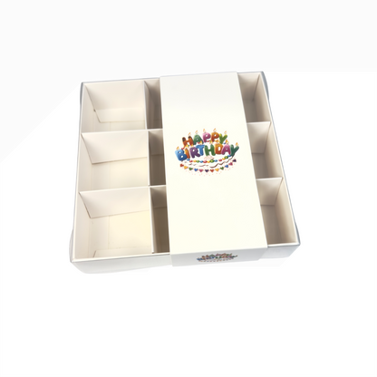 Clear Lid Box With Multi-Colour Happy Birthday Sleeve - 15 x 15 x 3.5cm