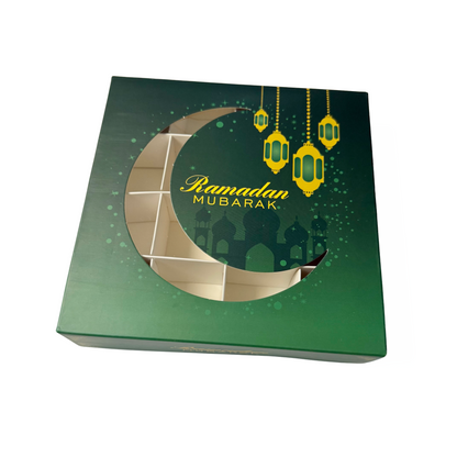 Green Ramadan Mubarak Moon Window Boxes - 15x15x3.5cm