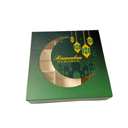 Green Ramadan Mubarak Moon Window Boxes - 15x15x3.5cm