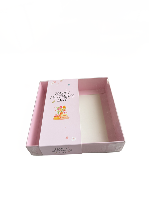 Clear Lid Box With Pink Flower Bouquet Happy Mothers Day Sleeve - 15 x 15 x 3.5cm