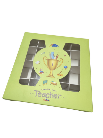 Thank You Teacher Lime Section Box With Window - 15x15x3.5cm