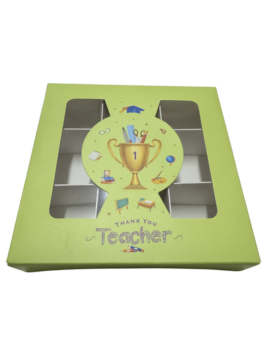 Thank You Teacher Lime Section Box With Window - 15x15x3.5cm