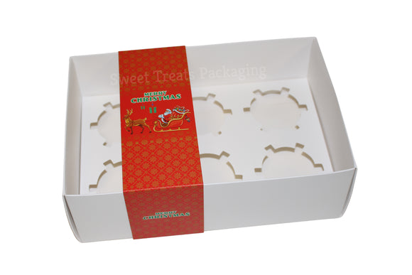 Clear Lid Cupcake/Hamper Box With Red Christmas Sleeve - 24 x 16 x 8 cm