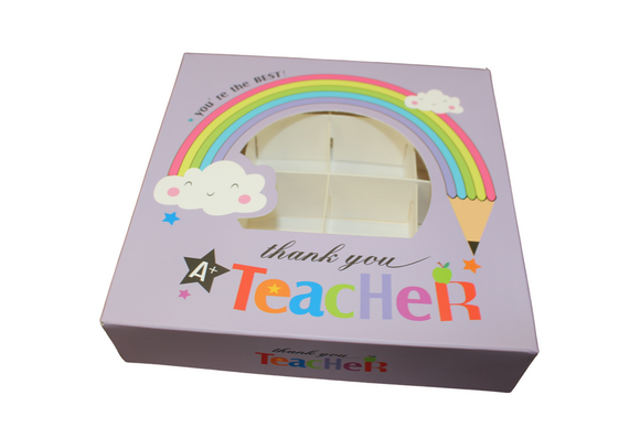 Purple Rainbow Thank You Teacher Section Box With Window - 15x15x3.5cm