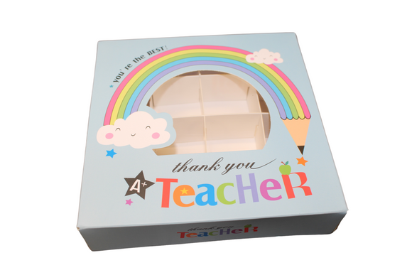 Baby Blue Rainbow Thank You Teacher Section Box With Window - 15x15x3.5cm