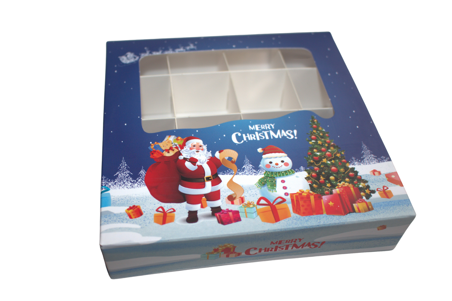 Blue Christmas Santa & Snowman Window Box with Inserts – 15x15x3.5cm