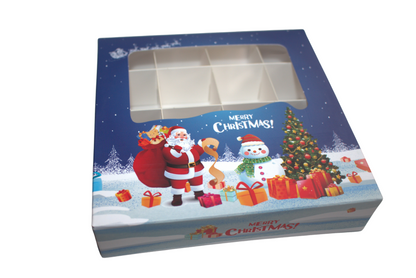 Blue Christmas Santa & Snowman Window Box with Inserts – 15x15x3.5cm