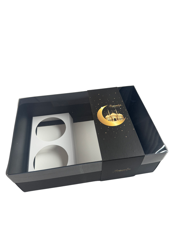 Clear Lid Deep/Cupcake Box With Ramadan Kareem Sleeve - 24 x 16 x 8 cm