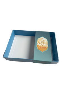 Clear Lid Box With Blue Ramadan Mubarak Sleeve - 20 x 14 x 3.5cm