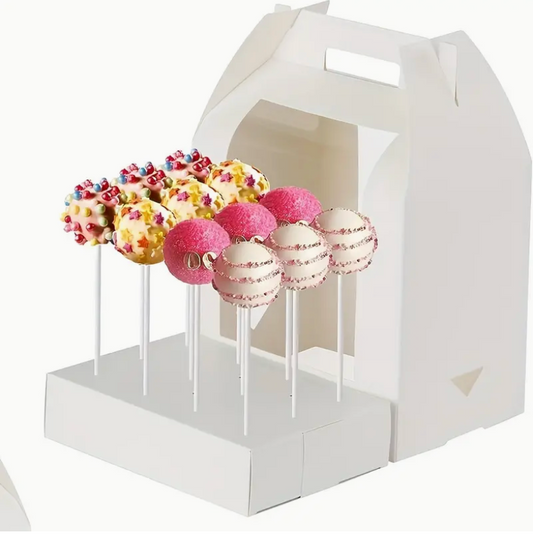 PRE-ORDER - White Cake Pop Boxes- Window Box With Handle - up to 18 Hold