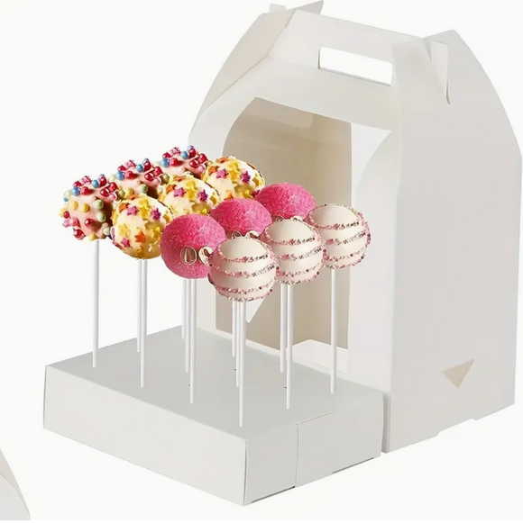 White Cake Pop Boxes- Window Box With Handle - up to 18 Hold