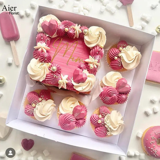 PRE - ORDER - Clear Lid Bento Box With 5 Hold Cupcake Insert - 25.4 x 25.4 x 12.7cm - Enhanced Height