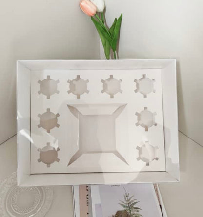PRE-ORDER - Clear Lid Bento Box With 8 Hold Cupcake Insert - 33 x 22.5 x 12.5cm - Enhanced Height