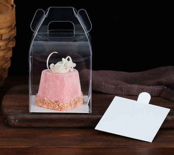 Clear Favour Cake Box With Handle - 8x8x8cm