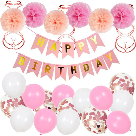Happy Birthday Balloon Set - Pink