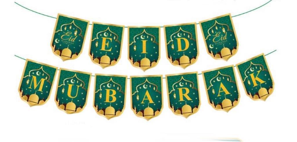 Eid Mubarak Bunting Decorations - Green & Gold