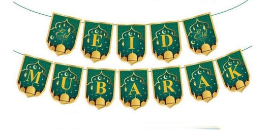 Eid Mubarak Bunting Decorations - Green & Gold