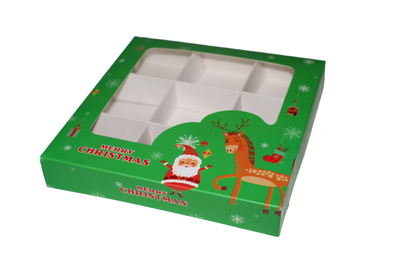 Large Empty Green Christmas box with Inserts- 18x18x3cm