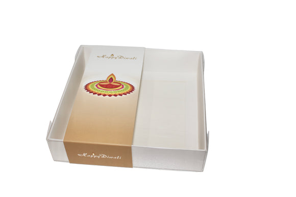Clear lid box with Diwali sleeves - 15 x 15 x 3.5 cm