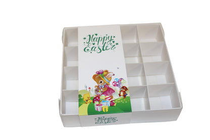 Clear lid White box with Happy Easter sleeve - 15 x 15 x 3.5cm