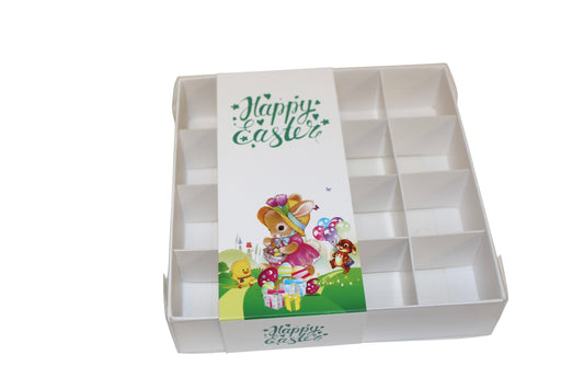 Clear lid White box with Happy Easter sleeve - 15 x 15 x 3.5cm