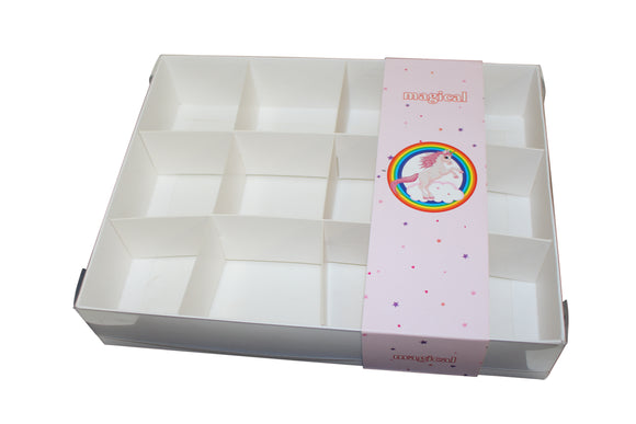 Clear lid White box with Unicorn sleeve - 26 x 20 x 5cm
