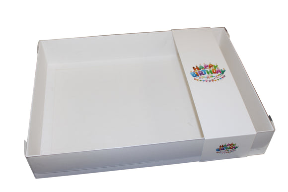 Clear lid White box with Happy Birthday sleeve - 26 x 20 x 5cm