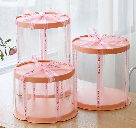 Clear Pink/Peach round cake box 10 inch