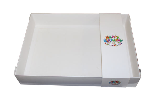 Clear lid White box with Happy Birthday sleeve - 30 x 22 x 5cm