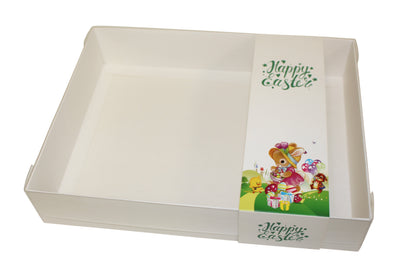 Clear lid White box with Happy Easter sleeve - 26 x 20 x 5cm