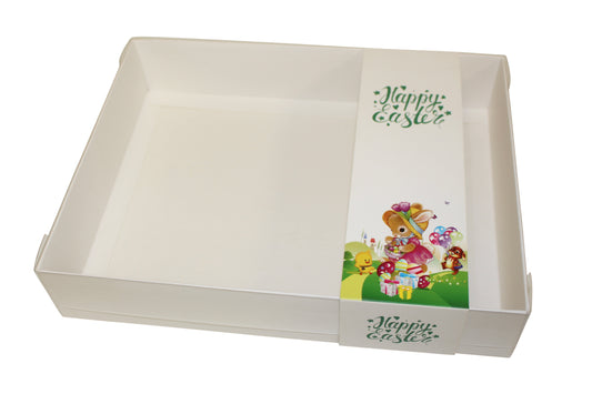 Clear lid White box with Happy Easter sleeve - 26 x 20 x 5cm