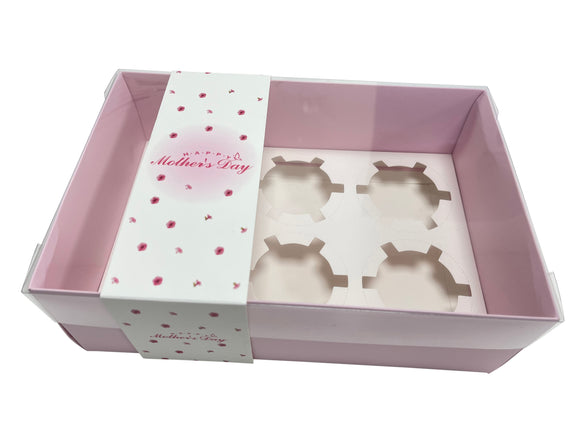 Clear Lid Deep/Cupcake Box With Happy Mothers Day Sleeve - 24 x 16 x 8 cm