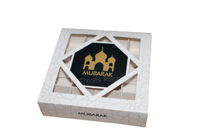 White Mubarak section boxes - 15x15x4cm - Complimentary Eid stickers!