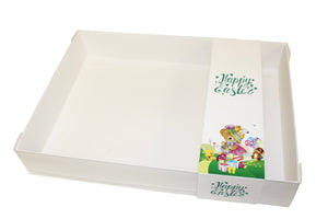 Clear lid White box with Happy Easter sleeve - 30 x 22 x 5cm