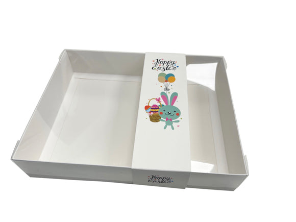 Clear Lid White Box With Easter Bunny Design Sleeve - 26 x 20 x 5cm