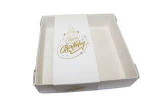Clear Lid Box With White & Gold Happy Birthday Sleeve - 15 x 15 x 3.5cm