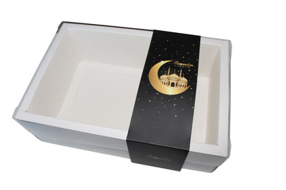 Clear Lid Deep Border Box With Black Ramadan Kareem Sleeve  - 24 x 16 x 8 cm