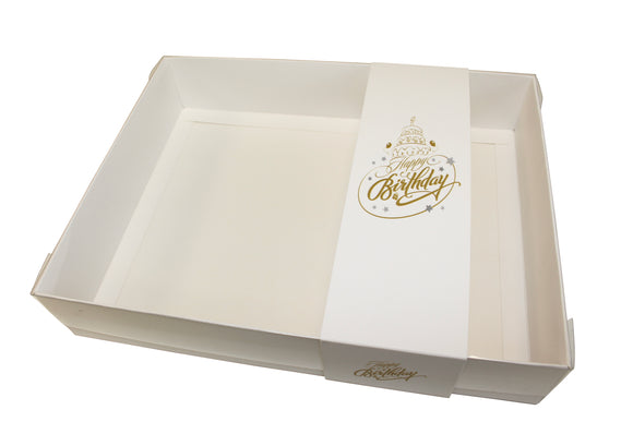 Clear lid White box with New Happy Birthday sleeve - 30 x 22 x 5cm