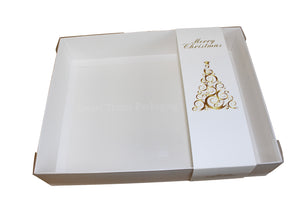 Clear lid White box with Christmas Tree sleeve - 26 x 20 x 5cm