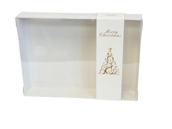 Clear lid White box with Christmas Tree sleeve - 30 x 22 x 5cm