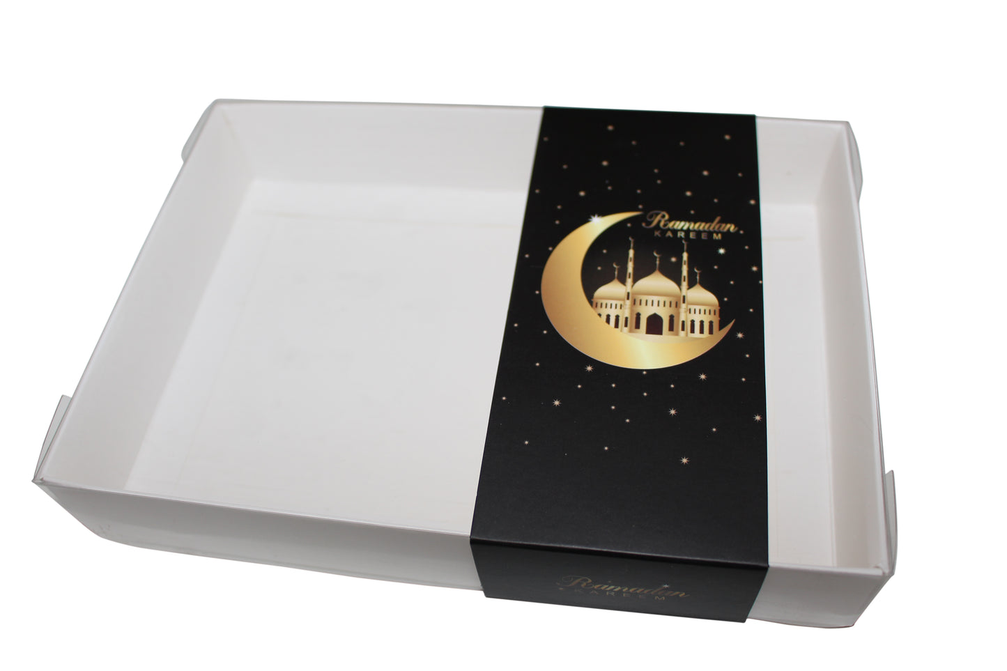 Clear Lid Box With Black Ramadan Kareem sleeve - 20 x 14 x 3.5cm