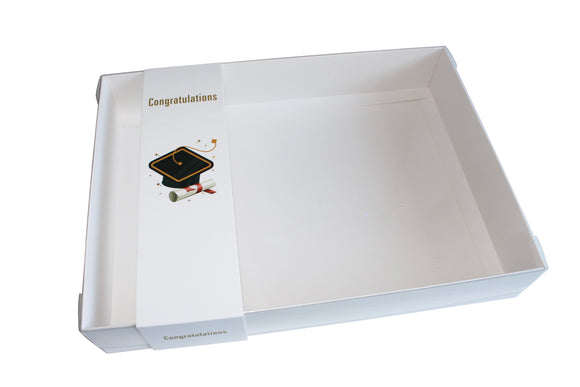 Clear lid White box with Graduation sleeve - 26 x 20 x 5cm