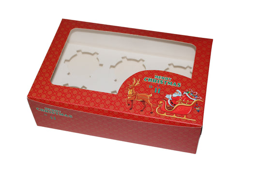 Red Christmas window cupcake boxes ( 6 hold )