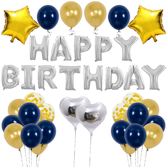 Happy Birthday Balloon Set - Blue/Silver/Yellow
